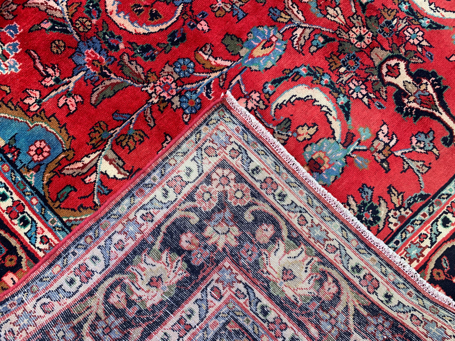 Handgemaakt Perzisch wollen vloerkleed 7x10 - Rood, marineblauw & ivoorkleurig Perzisch stijl kleed met bloemenmedaillon - Exacte afmeting 10'5" x 6'8" - KBHM-746