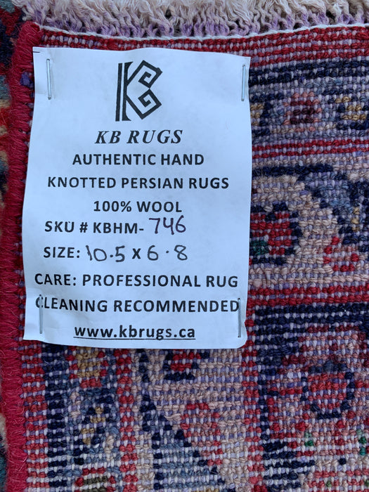 Handgemaakt Perzisch wollen vloerkleed 7x10 - Rood, marineblauw & ivoorkleurig Perzisch stijl kleed met bloemenmedaillon - Exacte afmeting 10'5" x 6'8" - KBHM-746