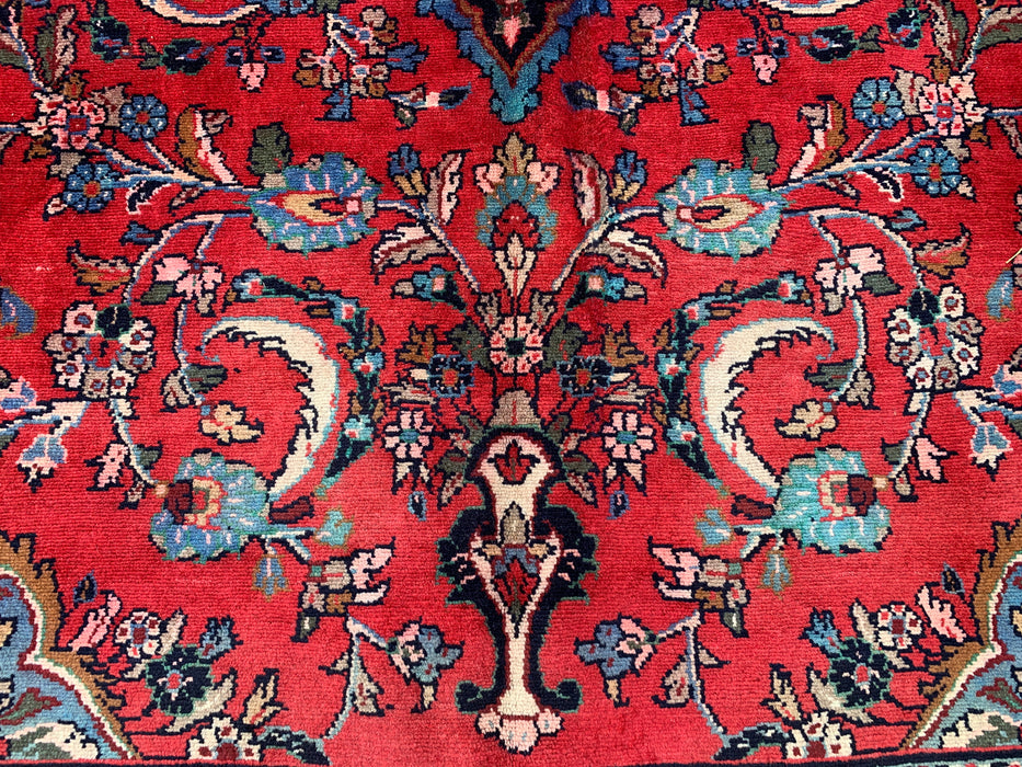 Handgemaakt Perzisch wollen vloerkleed 7x10 - Rood, marineblauw & ivoorkleurig Perzisch stijl kleed met bloemenmedaillon - Exacte afmeting 10'5" x 6'8" - KBHM-746