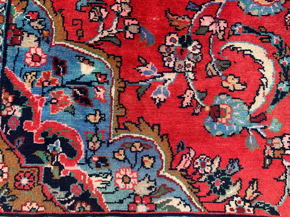 Handgemaakt Perzisch wollen vloerkleed 7x10 - Rood, marineblauw & ivoorkleurig Perzisch stijl kleed met bloemenmedaillon - Exacte afmeting 10'5" x 6'8" - KBHM-746