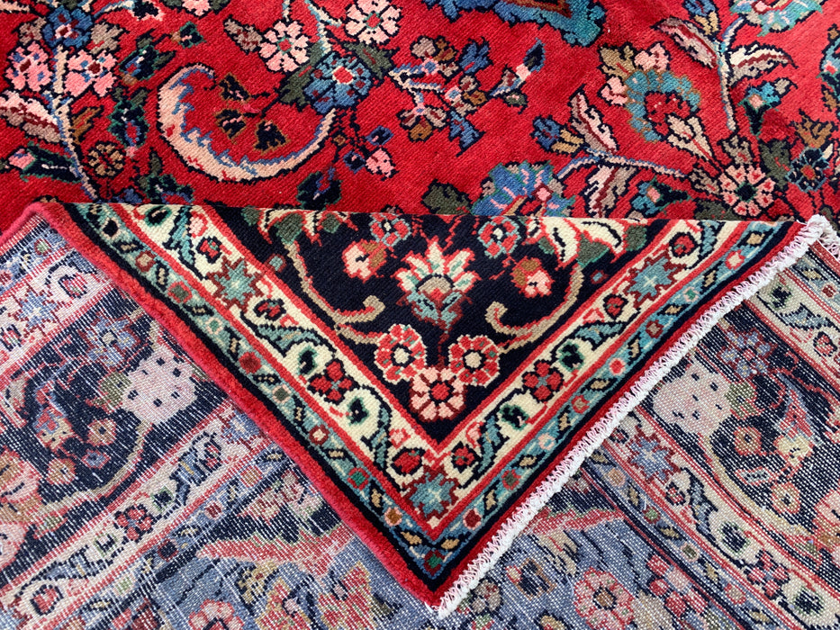 Handgemaakt Perzisch wollen vloerkleed 7x10 - Rood, marineblauw & ivoorkleurig Perzisch stijl kleed met bloemenmedaillon - Exacte afmeting 10'5" x 6'8" - KBHM-746