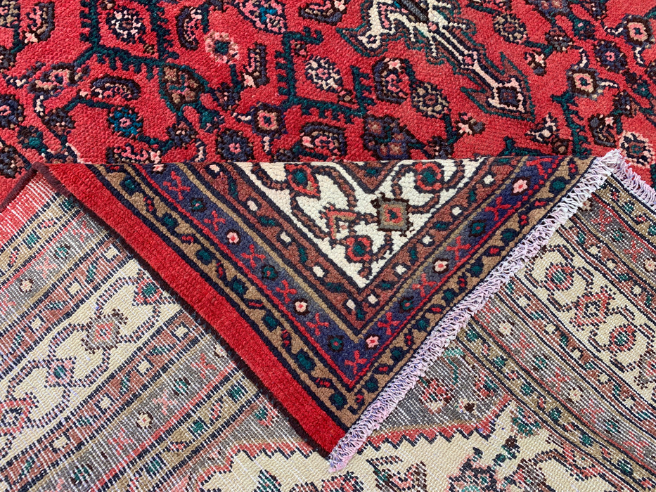 Handgemaakt Perzisch wollen vloerkleed 213x305 cm - Rood, marineblauw & ivoorkleurig Perzisch tapijt met geometrisch medaillon - Exacte maat 282 cm x 211 cm - KBHM-747