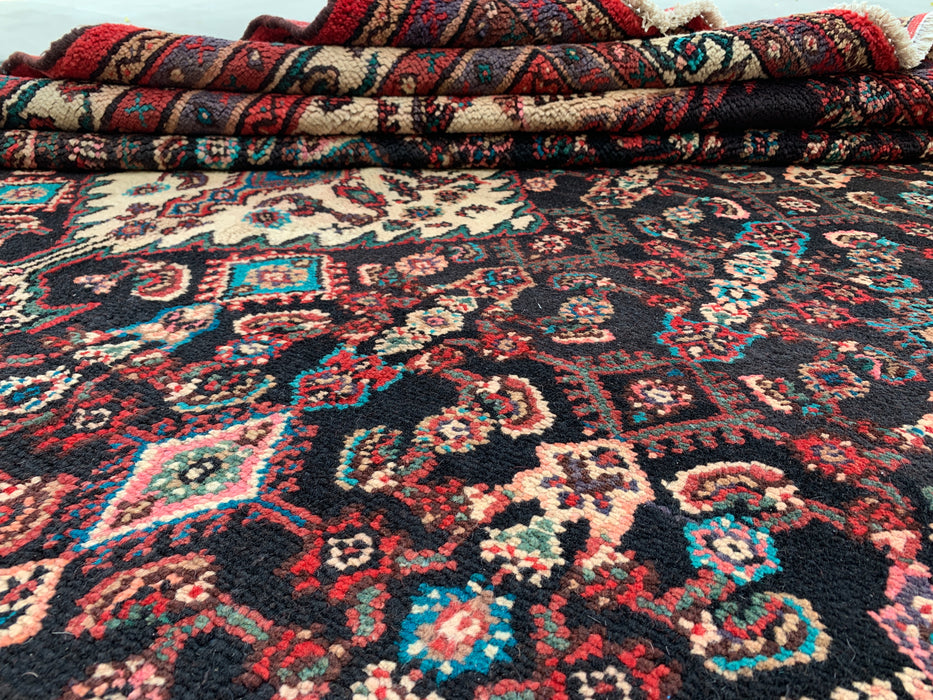 Handgemaakt Perzisch wollen vloerkleed 7x10 - Perzisch stijl kleed met marineblauw, rood & ivoorkleurig bloemenmedaillon - Exacte afmeting 9'8" x 7'0" - KBHM-748