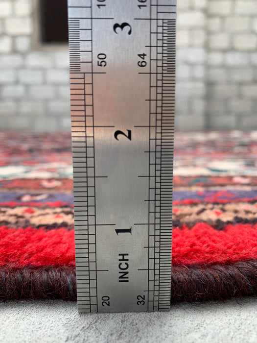 Handgemaakt Perzisch wollen vloerkleed 7x10 - Perzisch stijl kleed met marineblauw, rood & ivoorkleurig bloemenmedaillon - Exacte afmeting 9'8" x 7'0" - KBHM-748