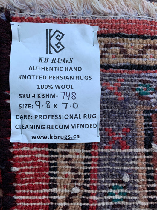 Handgemaakt Perzisch wollen vloerkleed 7x10 - Perzisch stijl kleed met marineblauw, rood & ivoorkleurig bloemenmedaillon - Exacte afmeting 9'8" x 7'0" - KBHM-748