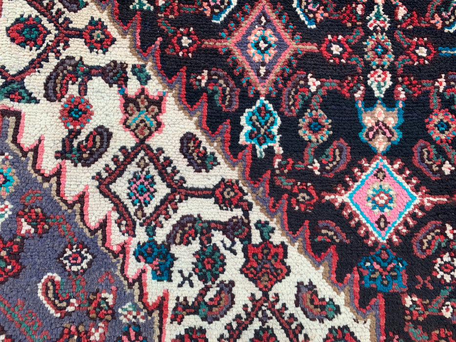 Handgemaakt Perzisch wollen vloerkleed 7x10 - Perzisch stijl kleed met marineblauw, rood & ivoorkleurig bloemenmedaillon - Exacte afmeting 9'8" x 7'0" - KBHM-748