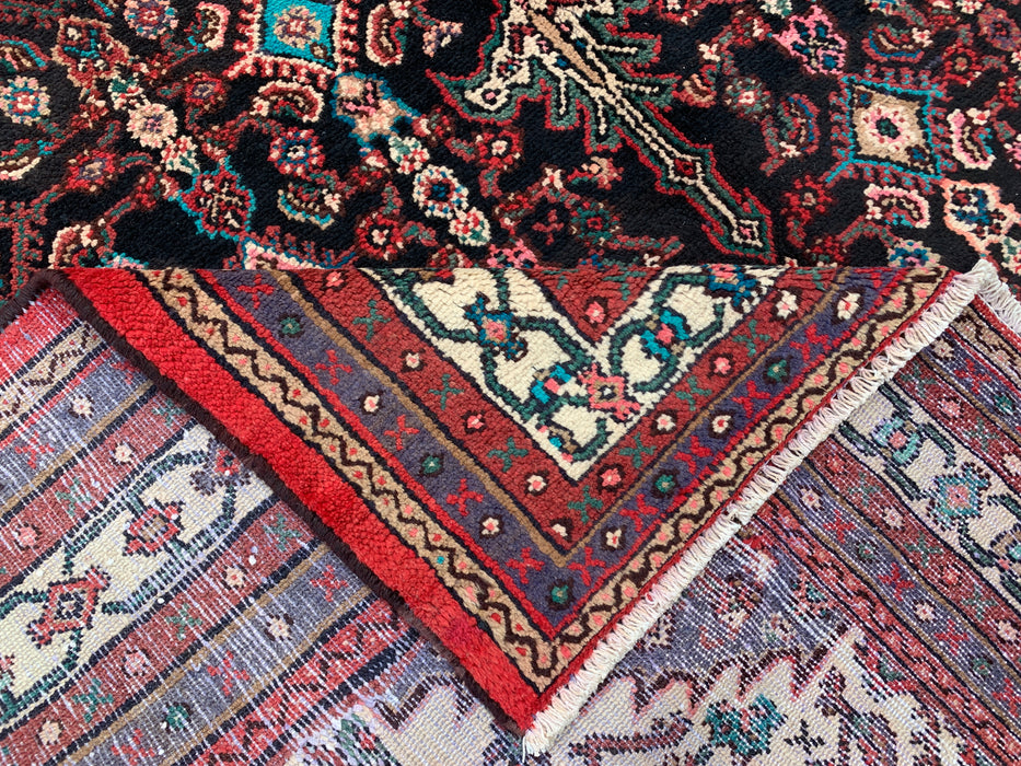 Handgemaakt Perzisch wollen vloerkleed 7x10 - Perzisch stijl kleed met marineblauw, rood & ivoorkleurig bloemenmedaillon - Exacte afmeting 9'8" x 7'0" - KBHM-748