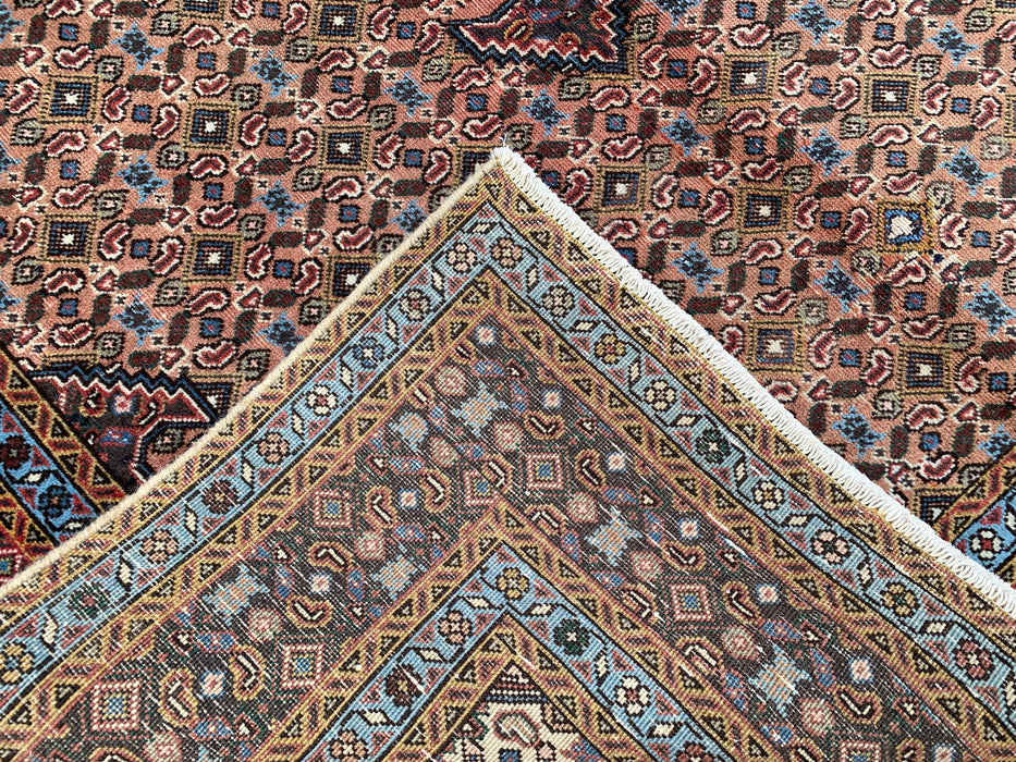 Handgemaakt Perzisch wollen vloerkleed 213x305 cm - Beige, bruin & zachtblauw vintage medaillon Perzisch stijl vloerkleed - Exacte afmeting 279 cm x 191 cm - KBHM-749