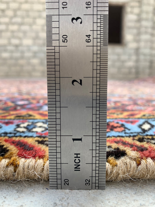 Handgemaakt Perzisch wollen vloerkleed 213x305 cm - Beige, bruin & zachtblauw vintage medaillon Perzisch stijl vloerkleed - Exacte afmeting 279 cm x 191 cm - KBHM-749