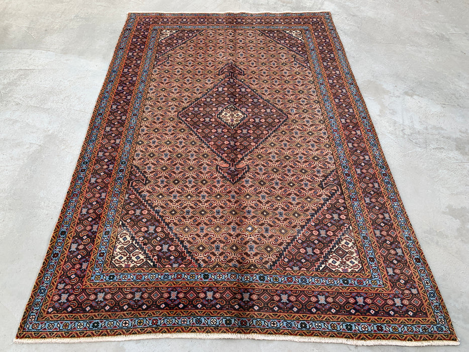 Handgemaakt Perzisch wollen vloerkleed 213x305 cm - Beige, bruin & zachtblauw vintage medaillon Perzisch stijl vloerkleed - Exacte afmeting 279 cm x 191 cm - KBHM-749