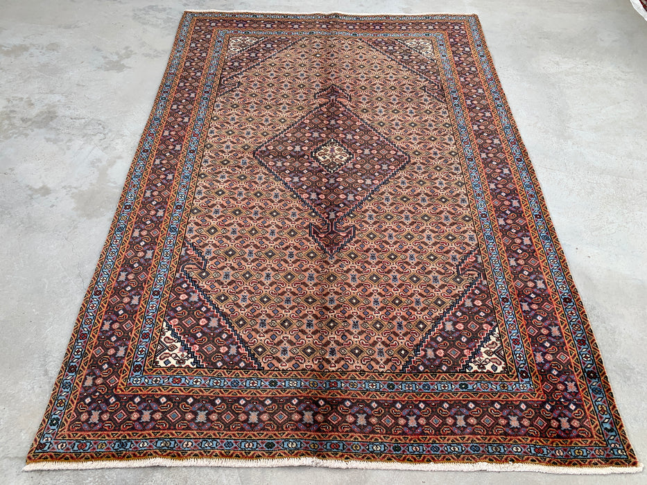 Handgemaakt Perzisch wollen vloerkleed 213x305 cm - Beige, bruin & zachtblauw vintage medaillon Perzisch stijl vloerkleed - Exacte afmeting 279 cm x 191 cm - KBHM-749
