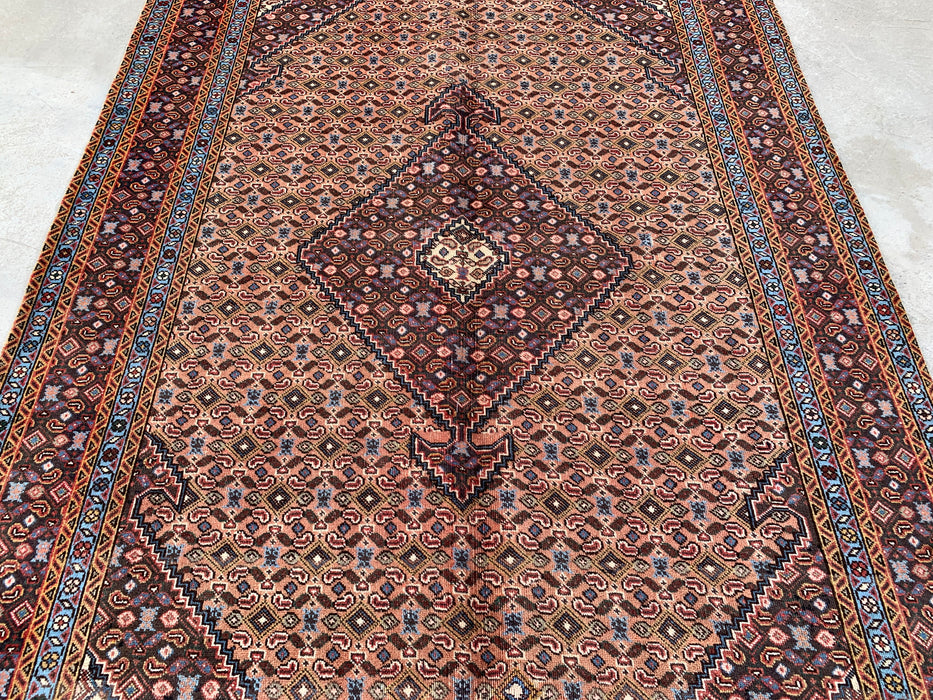 Handgemaakt Perzisch wollen vloerkleed 213x305 cm - Beige, bruin & zachtblauw vintage medaillon Perzisch stijl vloerkleed - Exacte afmeting 279 cm x 191 cm - KBHM-749