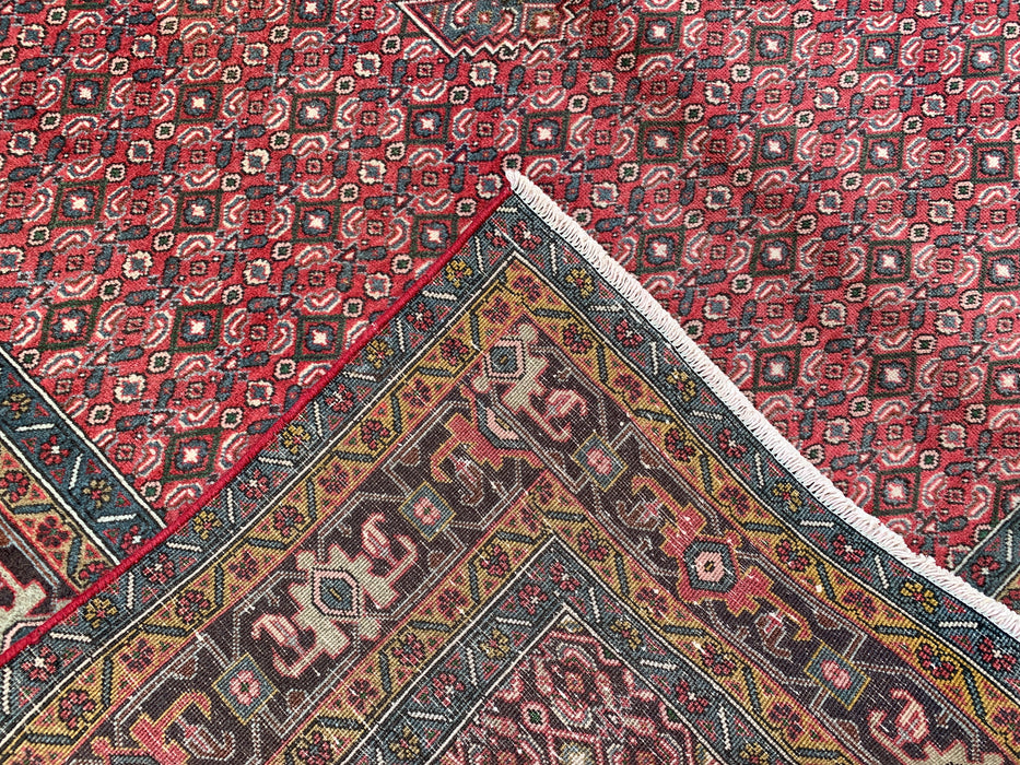 Handgemaakt Perzisch wollen vloerkleed 7x10 - Rood, blauw & bruin vintage Perzisch tapijt met medaillon - Exacte afmeting 287 cm x 191 cm - KBHM-751