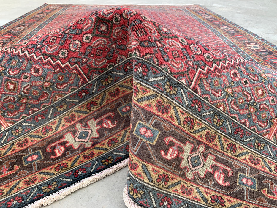 Handgemaakt Perzisch wollen vloerkleed 7x10 - Rood, blauw & bruin vintage Perzisch tapijt met medaillon - Exacte afmeting 287 cm x 191 cm - KBHM-751