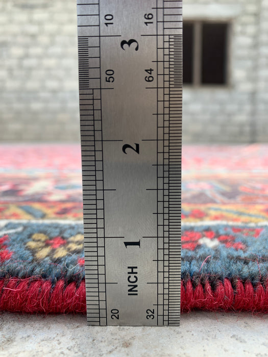 Handgemaakt Perzisch wollen vloerkleed 7x10 - Rood, blauw & bruin vintage Perzisch tapijt met medaillon - Exacte afmeting 287 cm x 191 cm - KBHM-751