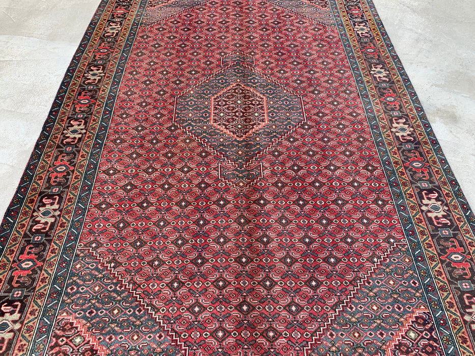 Handgemaakt Perzisch wollen vloerkleed 7x10 - Rood, blauw & bruin vintage Perzisch tapijt met medaillon - Exacte afmeting 287 cm x 191 cm - KBHM-751