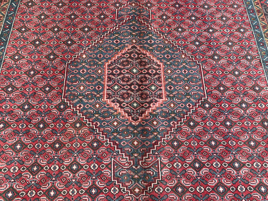 Handgemaakt Perzisch wollen vloerkleed 7x10 - Rood, blauw & bruin vintage Perzisch tapijt met medaillon - Exacte afmeting 287 cm x 191 cm - KBHM-751