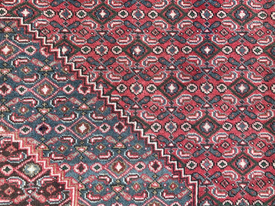 Handgemaakt Perzisch wollen vloerkleed 7x10 - Rood, blauw & bruin vintage Perzisch tapijt met medaillon - Exacte afmeting 287 cm x 191 cm - KBHM-751