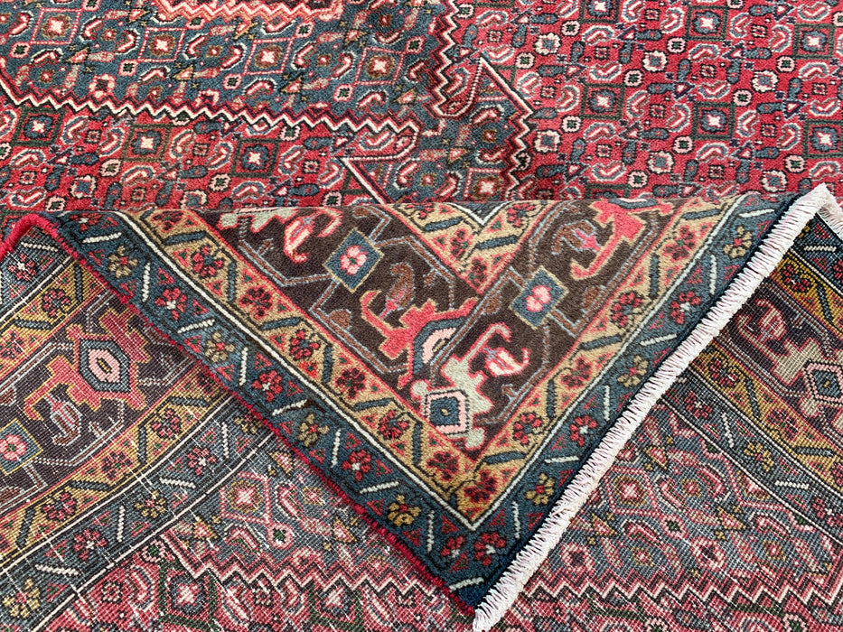 Handgemaakt Perzisch wollen vloerkleed 7x10 - Rood, blauw & bruin vintage Perzisch tapijt met medaillon - Exacte afmeting 287 cm x 191 cm - KBHM-751