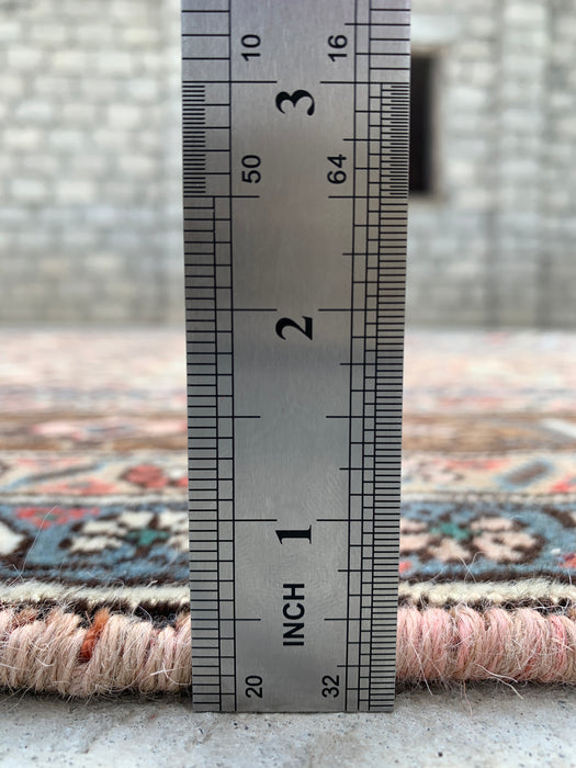 Handgemaakt Perzisch wollen vloerkleed 7x10 - Beige, bruin en zachtblauw vintage medaillon Perzisch stijl kleed - Exacte afmeting 9'5" x 6'5" - KBHM-752