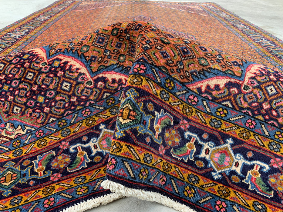 Handmade Persian Wool Area Rug 7x10 - Rose, Navy & Ivory Vintage Medallion Persian Style Rug - Exact Size 9'11" x 6'4" - KBHM-753