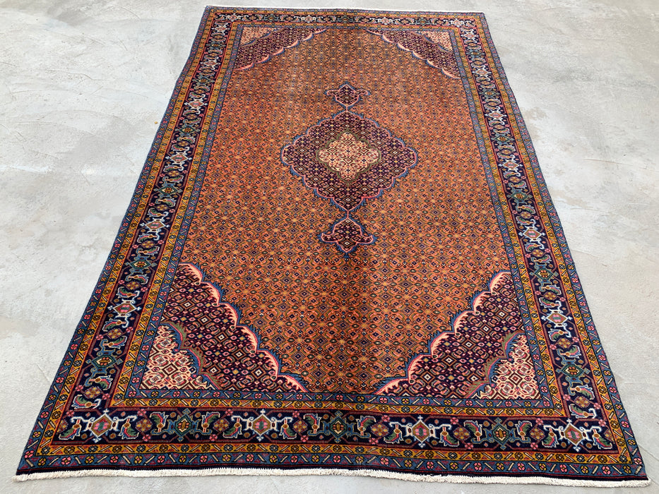 Handmade Persian Wool Area Rug 7x10 - Rose, Navy & Ivory Vintage Medallion Persian Style Rug - Exact Size 9'11" x 6'4" - KBHM-753