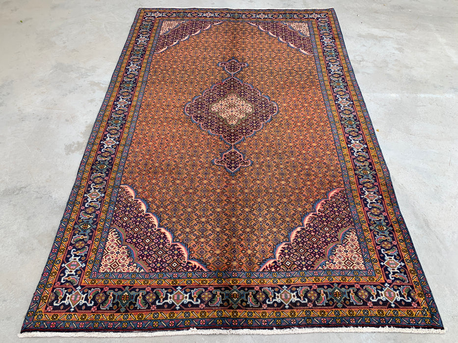 Handmade Persian Wool Area Rug 7x10 - Rose, Navy & Ivory Vintage Medallion Persian Style Rug - Exact Size 9'11" x 6'4" - KBHM-753