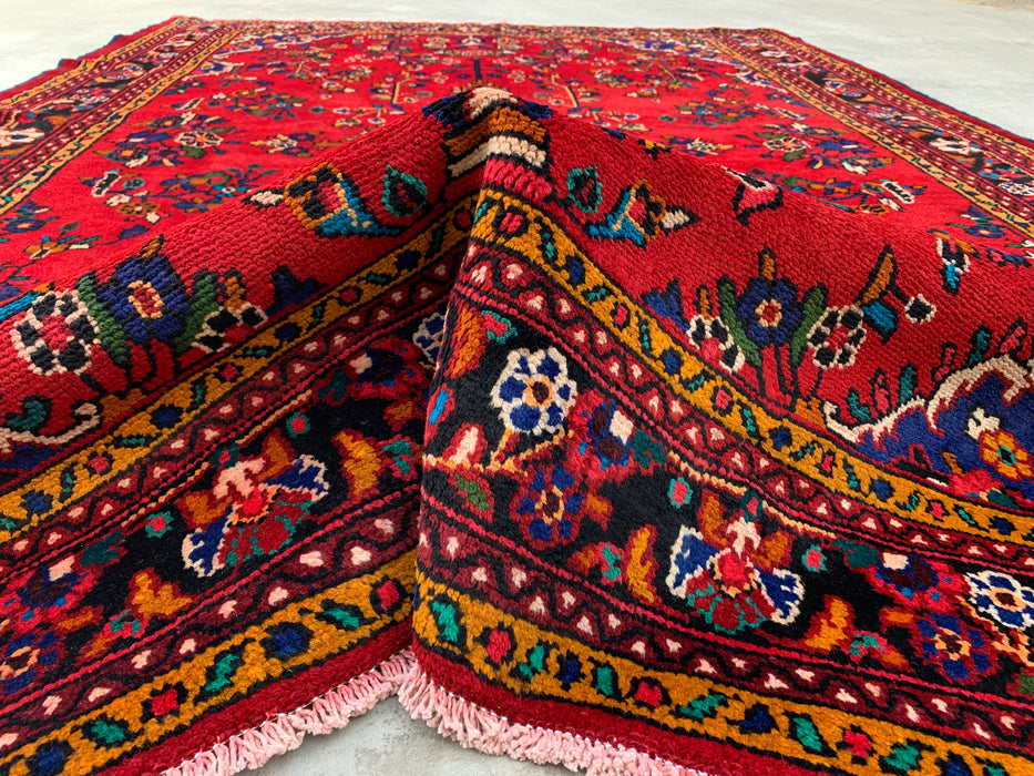 315 cm x 216 cm handgeknoopt Perzisch wollen tapijt – Rood, marineblauw & ivoor met bloemmedaillonontwerp – KBHM-754