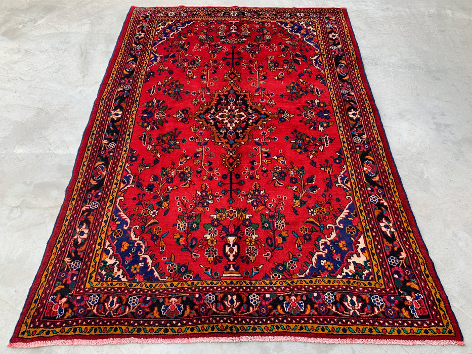 315 cm x 216 cm handgeknoopt Perzisch wollen tapijt – Rood, marineblauw & ivoor met bloemmedaillonontwerp – KBHM-754