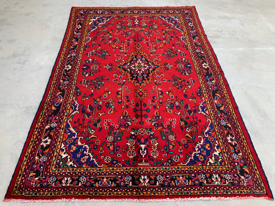 315 cm x 216 cm handgeknoopt Perzisch wollen tapijt – Rood, marineblauw & ivoor met bloemmedaillonontwerp – KBHM-754