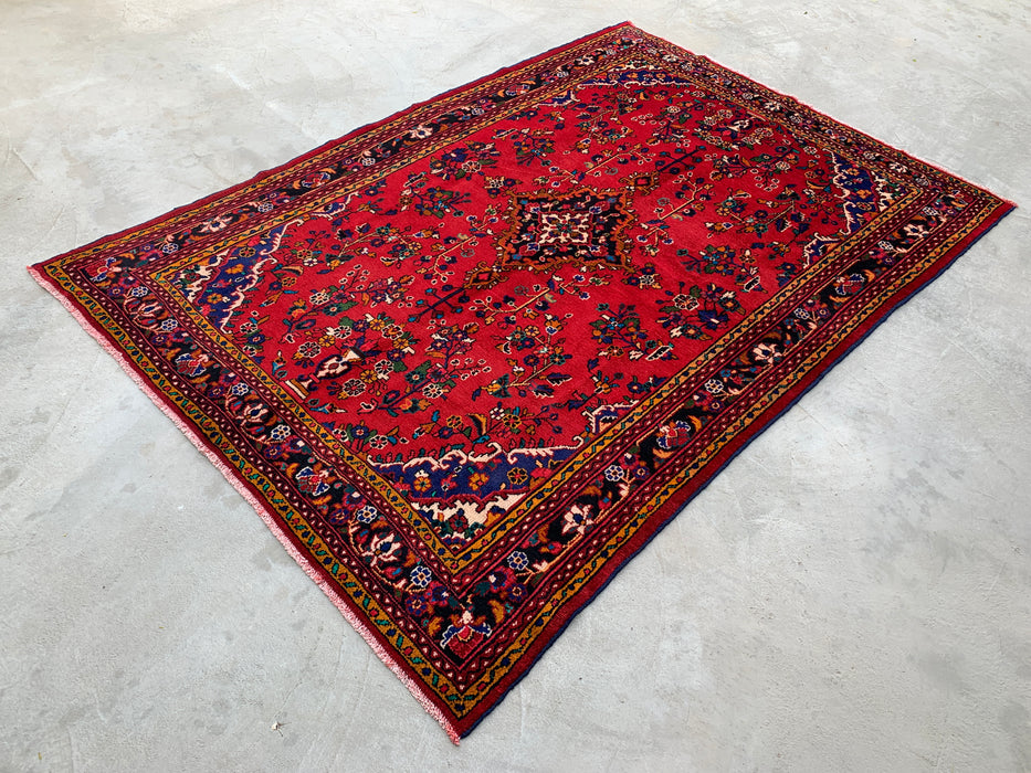 315 cm x 216 cm handgeknoopt Perzisch wollen tapijt – Rood, marineblauw & ivoor met bloemmedaillonontwerp – KBHM-754