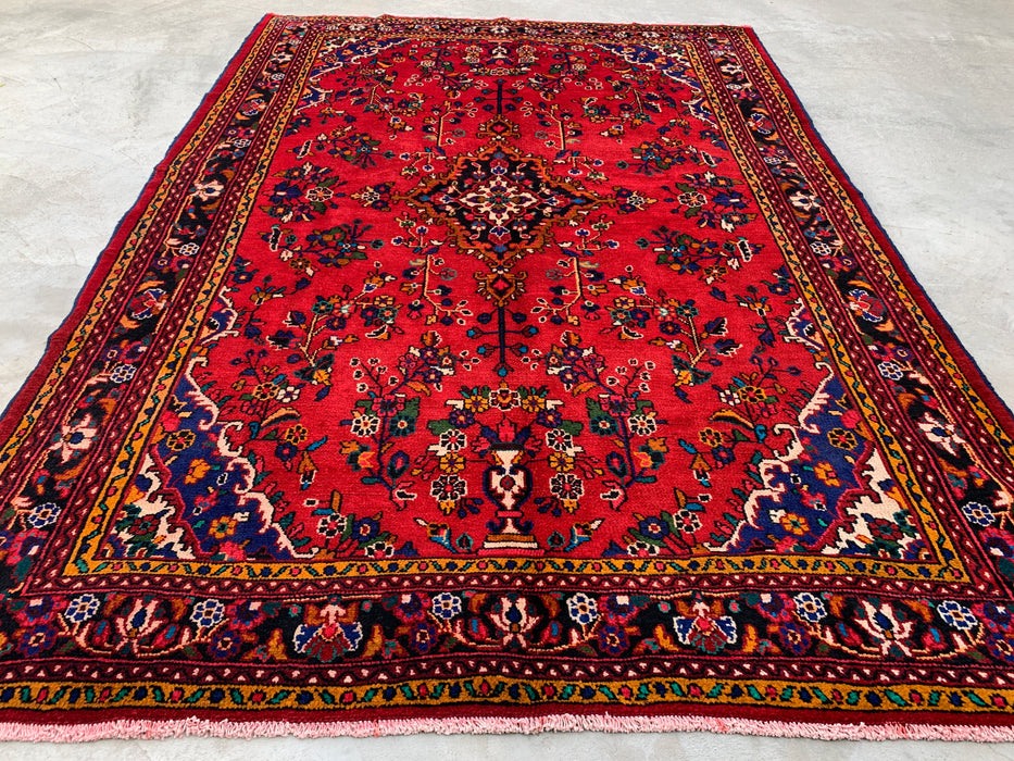315 cm x 216 cm handgeknoopt Perzisch wollen tapijt – Rood, marineblauw & ivoor met bloemmedaillonontwerp – KBHM-754