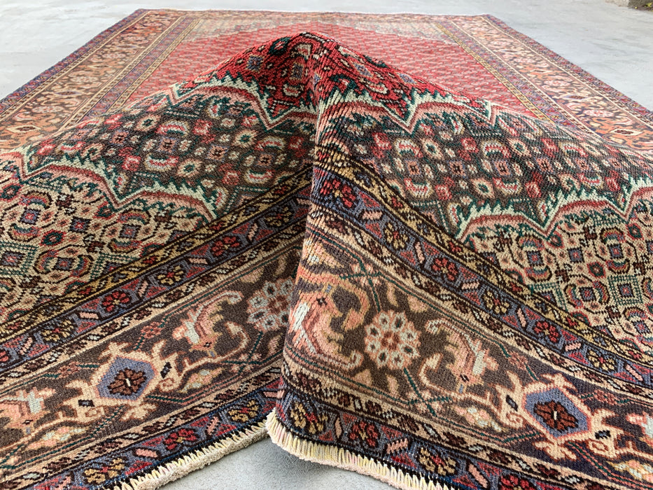 Handgemaakt Perzisch wollen vloerkleed 213x305 cm - Rood, bruin & ivoor vintage medaillon Perzisch stijl kleed - Exacte afmeting 292 cm x 188 cm - KBHM-755