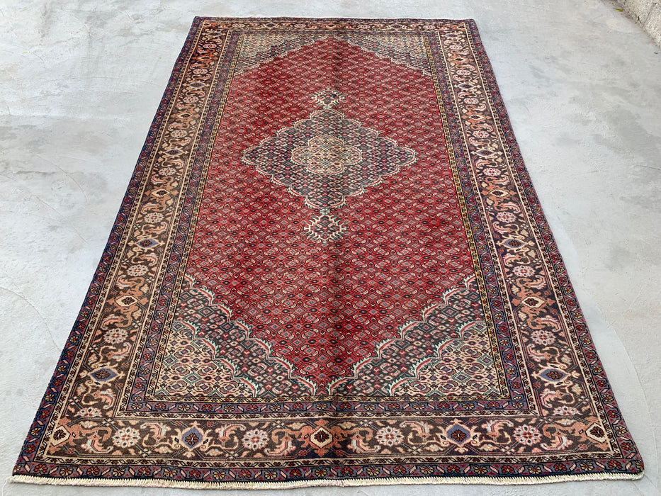 Handgemaakt Perzisch wollen vloerkleed 213x305 cm - Rood, bruin & ivoor vintage medaillon Perzisch stijl kleed - Exacte afmeting 292 cm x 188 cm - KBHM-755
