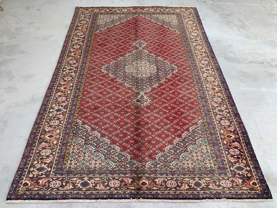 Handgemaakt Perzisch wollen vloerkleed 213x305 cm - Rood, bruin & ivoor vintage medaillon Perzisch stijl kleed - Exacte afmeting 292 cm x 188 cm - KBHM-755