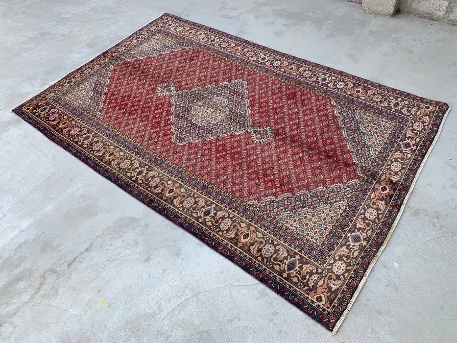 Handgemaakt Perzisch wollen vloerkleed 213x305 cm - Rood, bruin & ivoor vintage medaillon Perzisch stijl kleed - Exacte afmeting 292 cm x 188 cm - KBHM-755