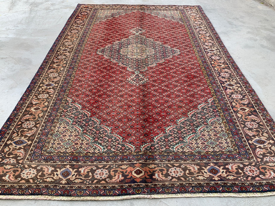 Handgemaakt Perzisch wollen vloerkleed 213x305 cm - Rood, bruin & ivoor vintage medaillon Perzisch stijl kleed - Exacte afmeting 292 cm x 188 cm - KBHM-755