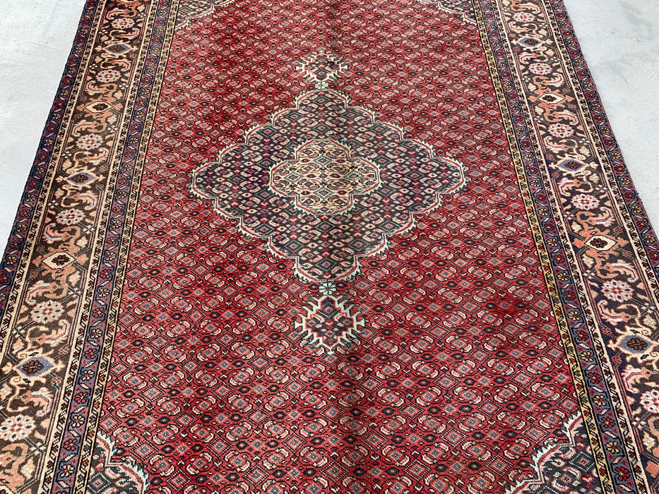 Handgemaakt Perzisch wollen vloerkleed 213x305 cm - Rood, bruin & ivoor vintage medaillon Perzisch stijl kleed - Exacte afmeting 292 cm x 188 cm - KBHM-755
