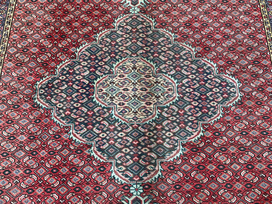 Handgemaakt Perzisch wollen vloerkleed 213x305 cm - Rood, bruin & ivoor vintage medaillon Perzisch stijl kleed - Exacte afmeting 292 cm x 188 cm - KBHM-755