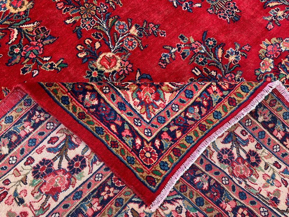 12'2" x 8'10" handgeknoopt Perzisch wollen tapijt – Rood, ivoor & marineblauw bloemrijk medaillonontwerp – KBHM-758