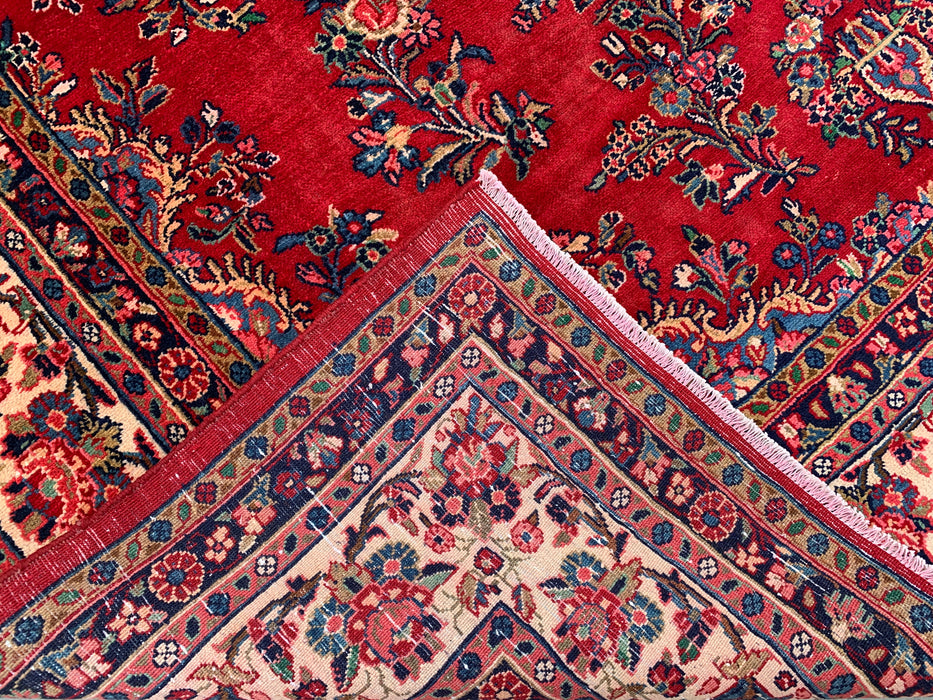 12'2" x 8'10" handgeknoopt Perzisch wollen tapijt – Rood, ivoor & marineblauw bloemrijk medaillonontwerp – KBHM-758