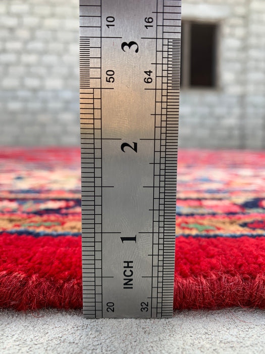 12'2" x 8'10" handgeknoopt Perzisch wollen tapijt – Rood, ivoor & marineblauw bloemrijk medaillonontwerp – KBHM-758