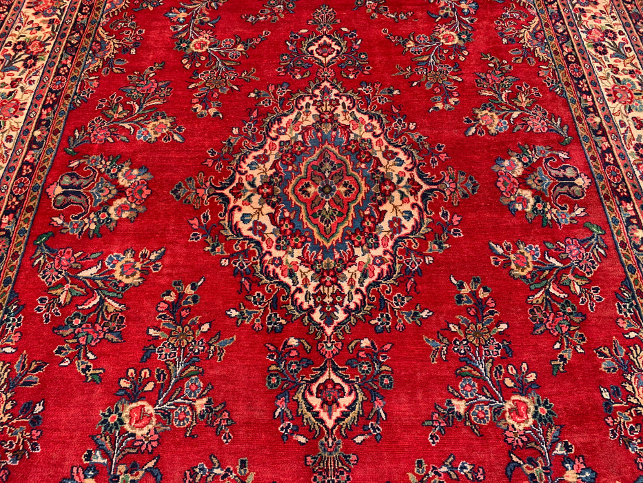 12'2" x 8'10" handgeknoopt Perzisch wollen tapijt – Rood, ivoor & marineblauw bloemrijk medaillonontwerp – KBHM-758