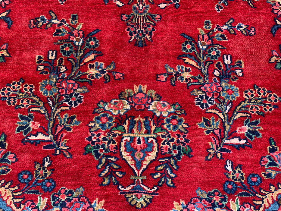 12'2" x 8'10" handgeknoopt Perzisch wollen tapijt – Rood, ivoor & marineblauw bloemrijk medaillonontwerp – KBHM-758