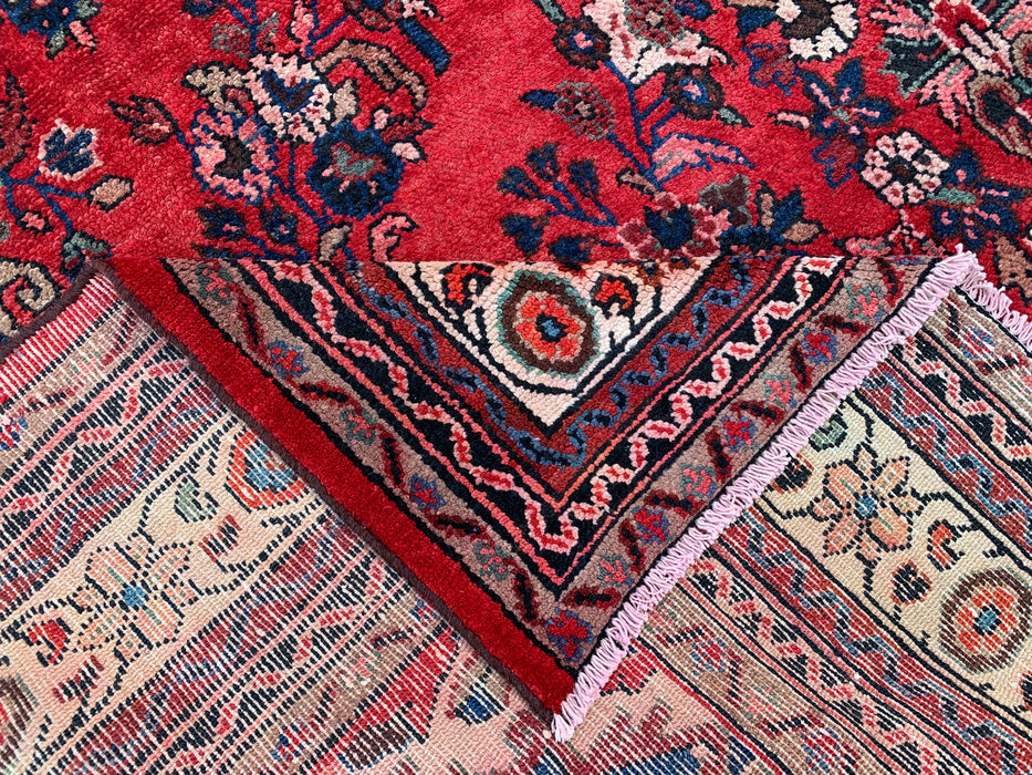 11'5" x 8'9" handgeknoopt Perzisch wollen tapijt – Rood, ivoor & blauw bloemmotief met medaillon – KBHM-759