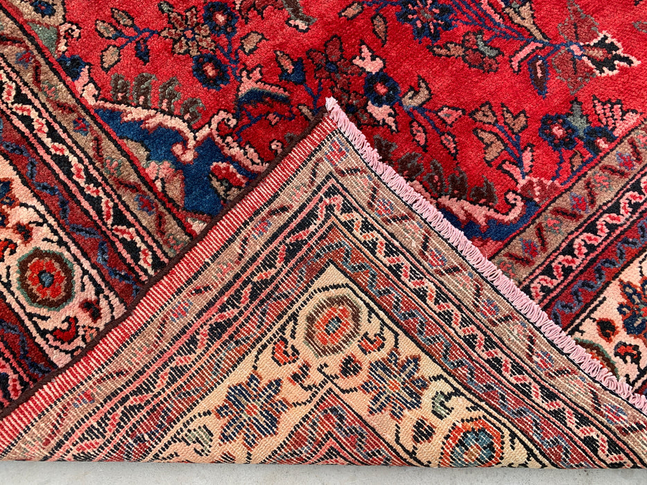 11'5" x 8'9" handgeknoopt Perzisch wollen tapijt – Rood, ivoor & blauw bloemmotief met medaillon – KBHM-759