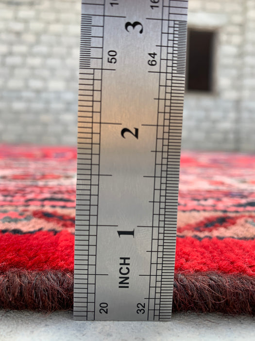 11'5" x 8'9" handgeknoopt Perzisch wollen tapijt – Rood, ivoor & blauw bloemmotief met medaillon – KBHM-759