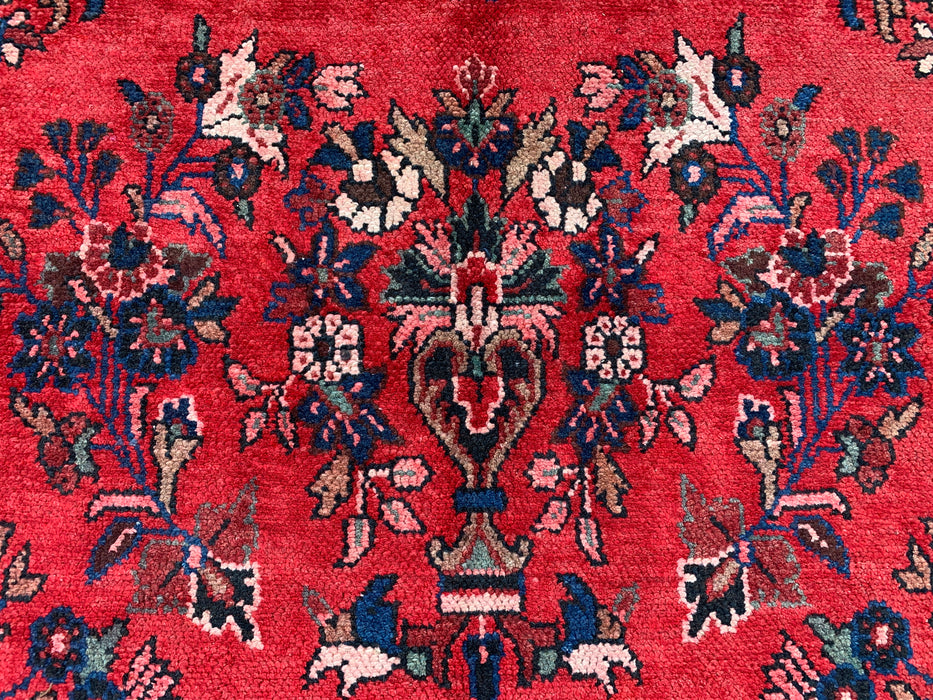 11'5" x 8'9" handgeknoopt Perzisch wollen tapijt – Rood, ivoor & blauw bloemmotief met medaillon – KBHM-759