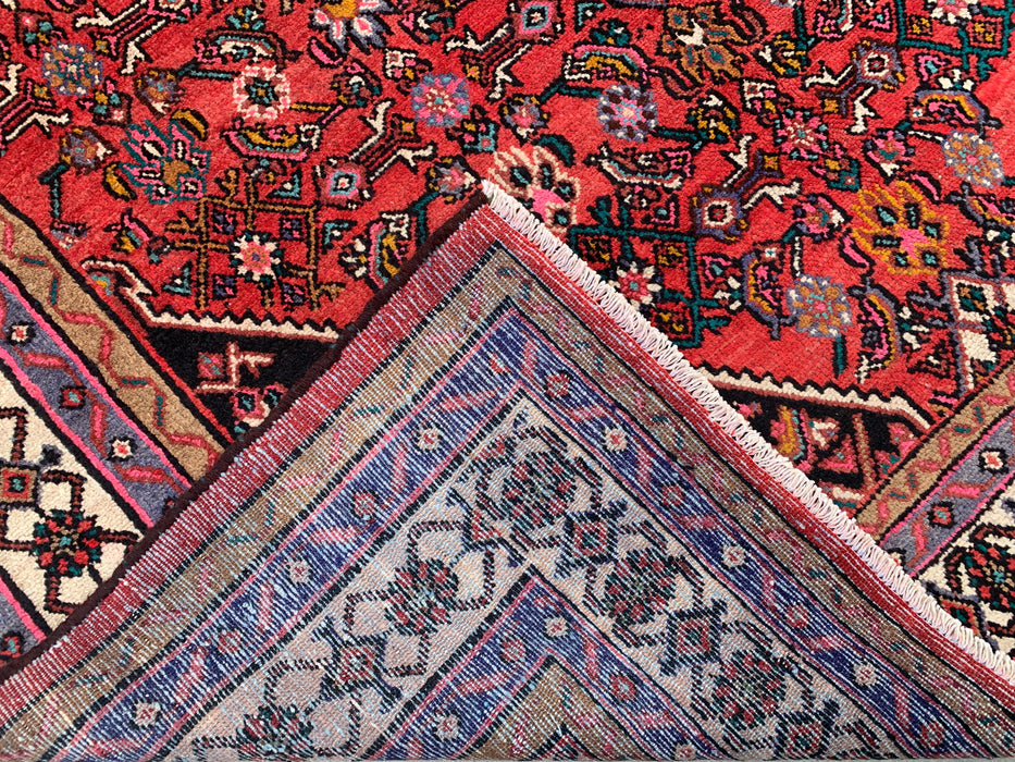 10'1" x 7'2" Handgeknoopt Perzisch wollen tapijt – Rood, ivoor & marineblauw geometrisch medaillonontwerp – KBHM-760