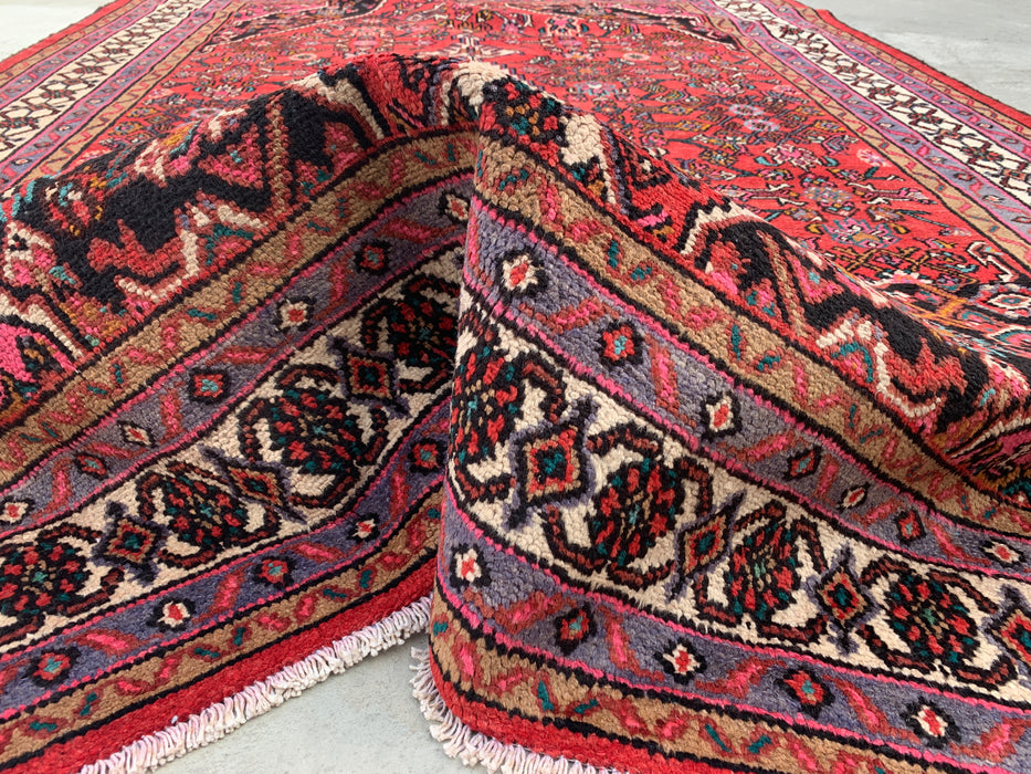 10'1" x 7'2" Handgeknoopt Perzisch wollen tapijt – Rood, ivoor & marineblauw geometrisch medaillonontwerp – KBHM-760